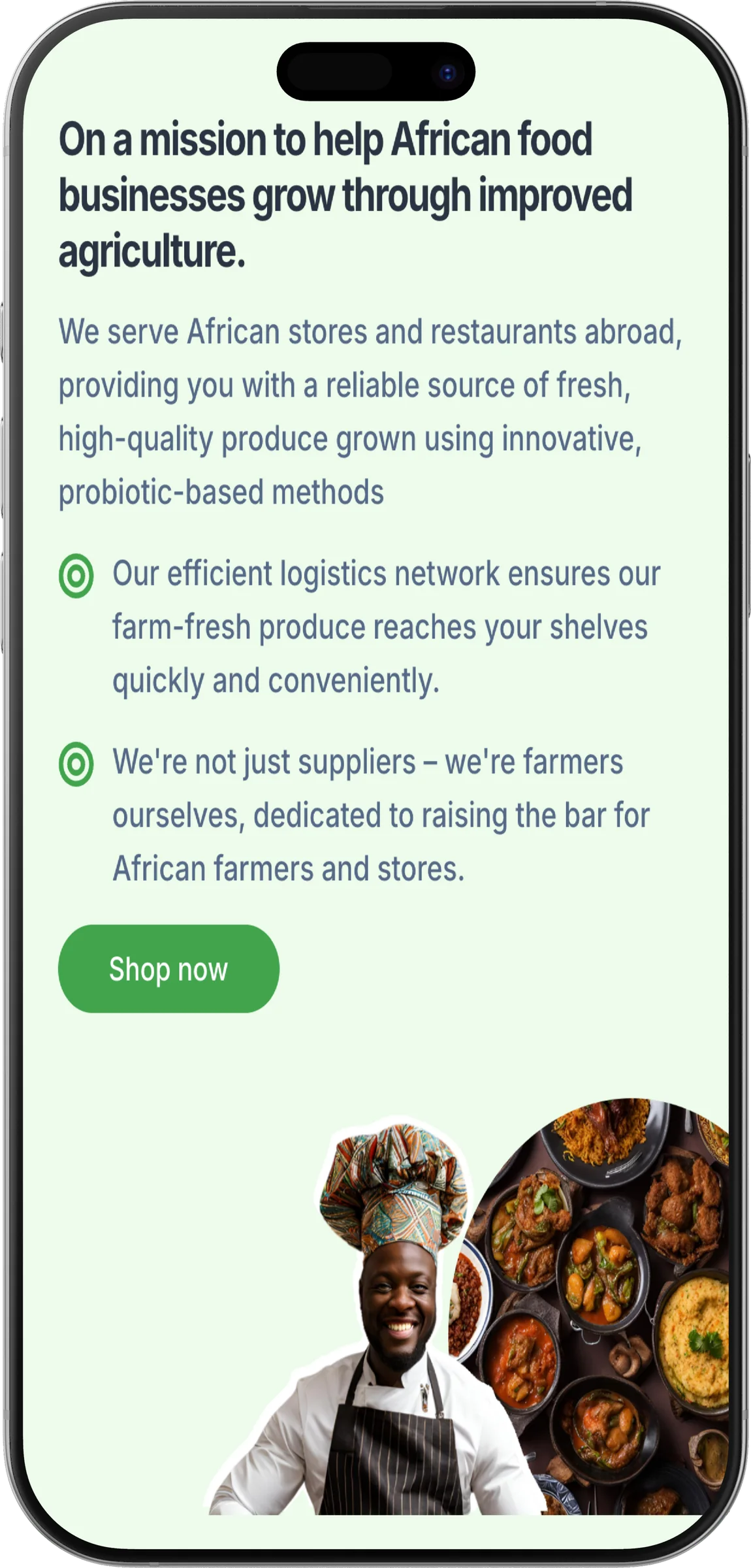 Agrobiotic Farming Systems website, about us section 2 on iPhone