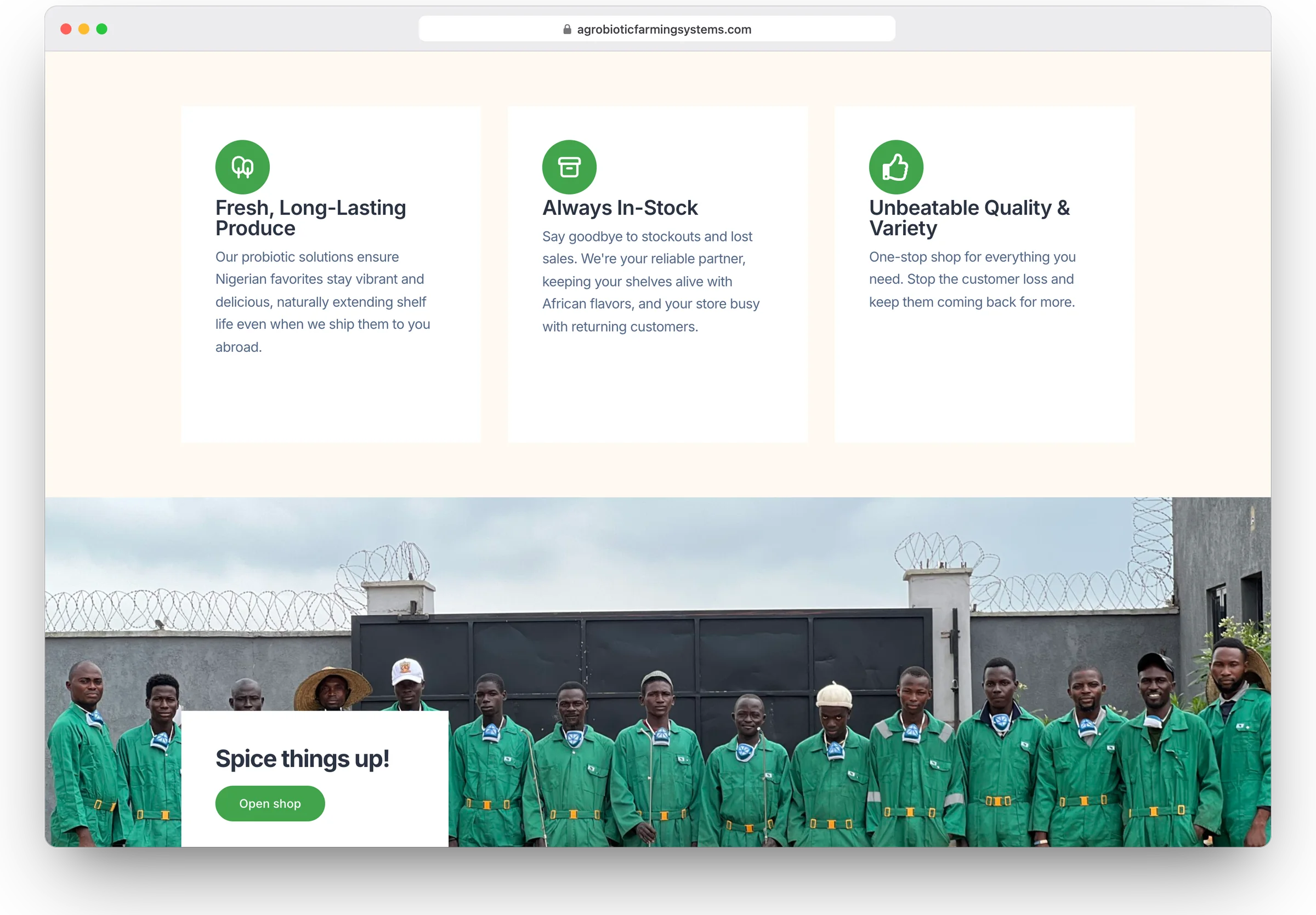 Agrobiotic Farming Systems website, home section 4 in a desktop browser