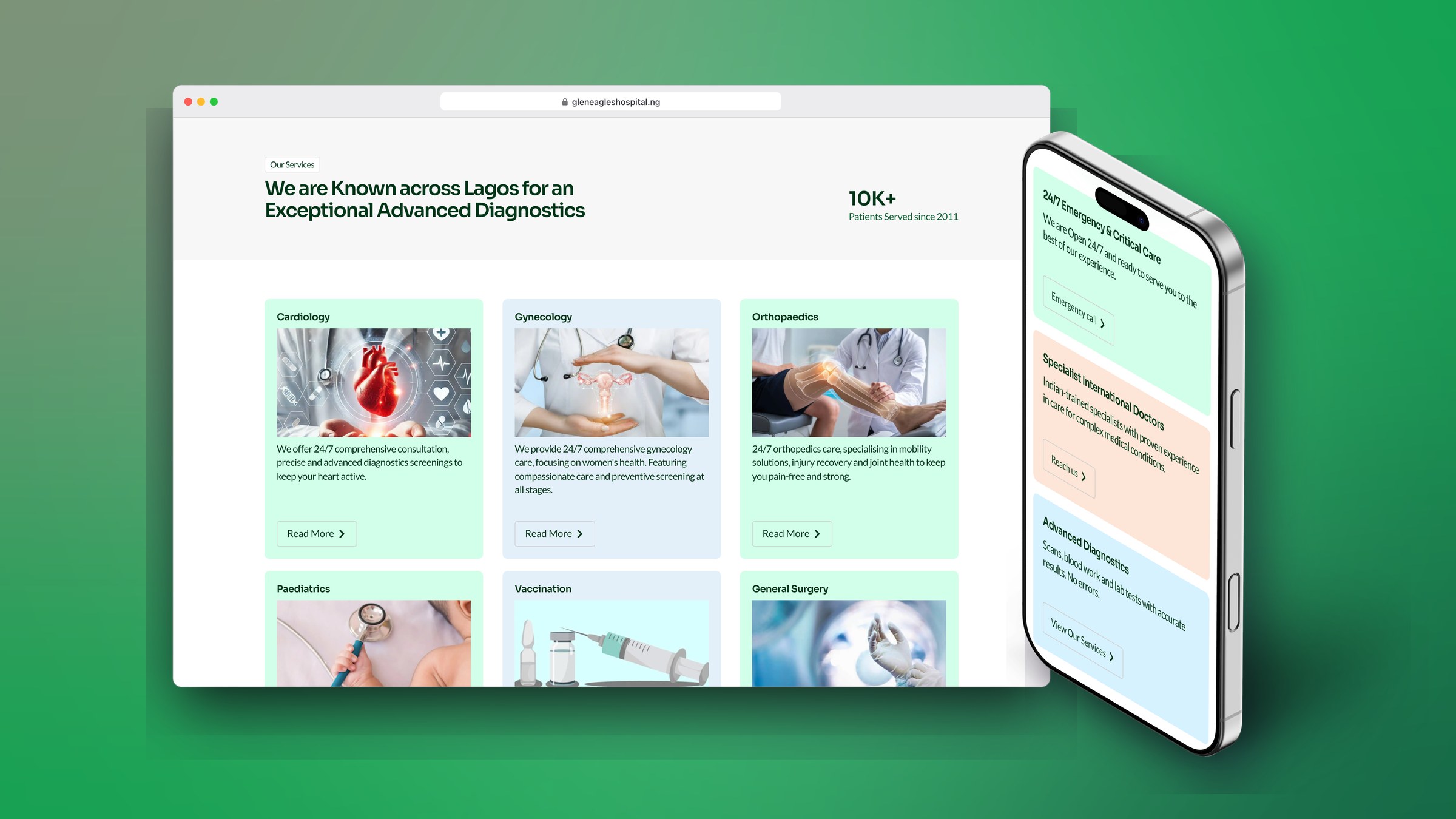 Gleneagles Hospital website on desktop and mobile