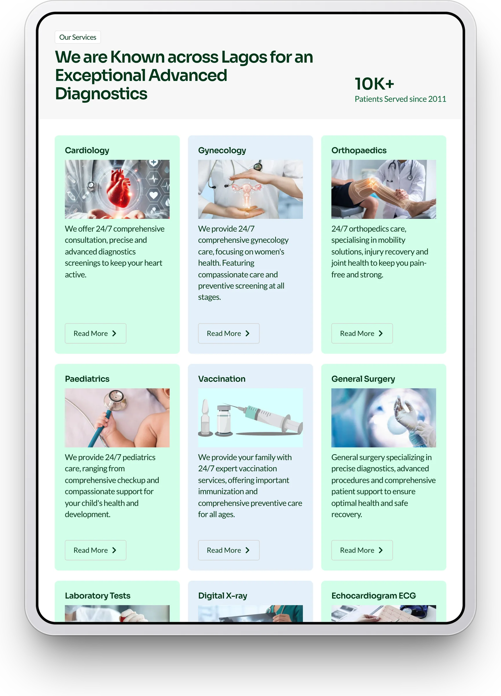 Gleneagles Hospital website, home section 4 on iPad