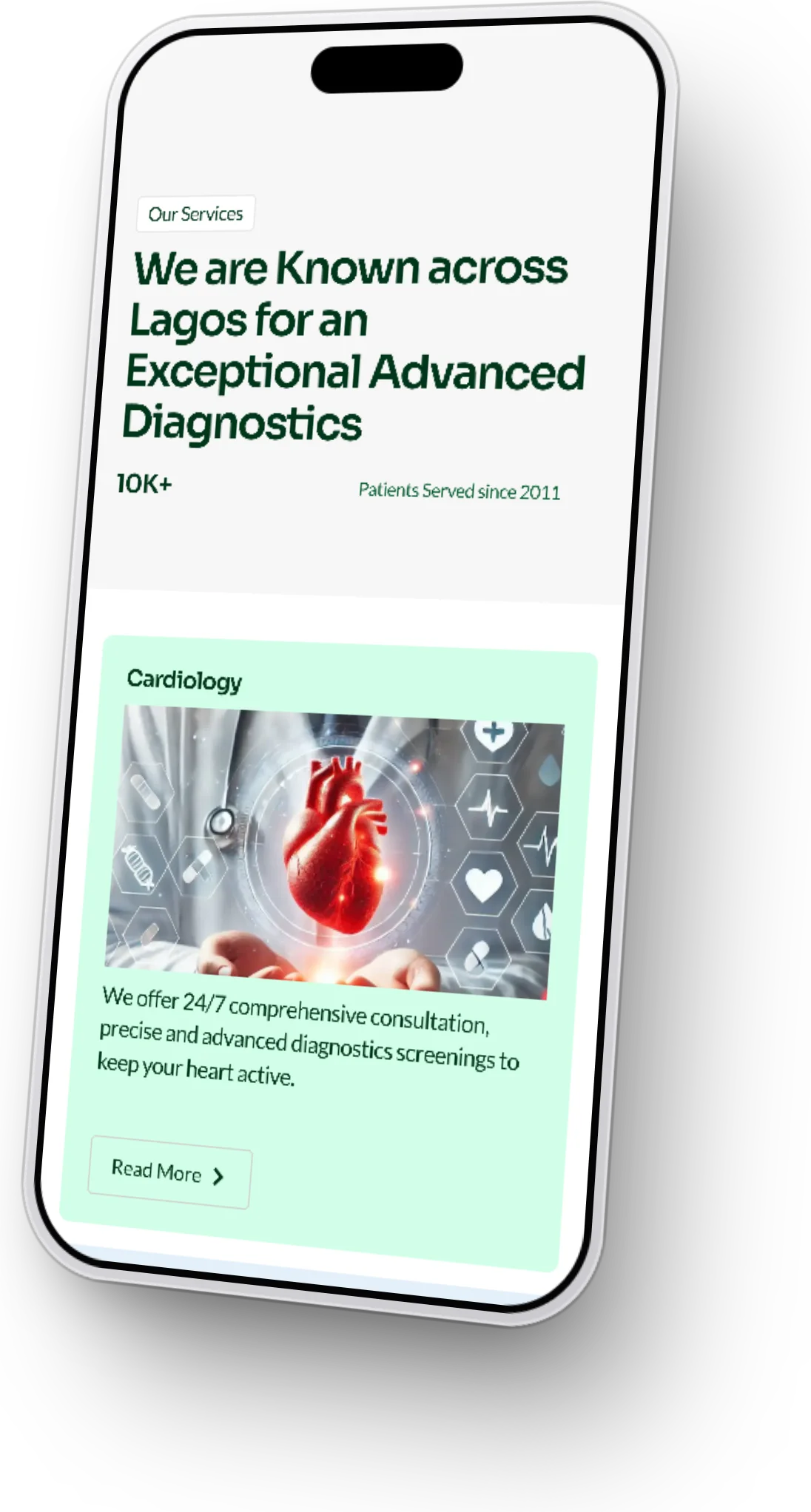 Gleneagles Hospital website, home section 4 on iPhone