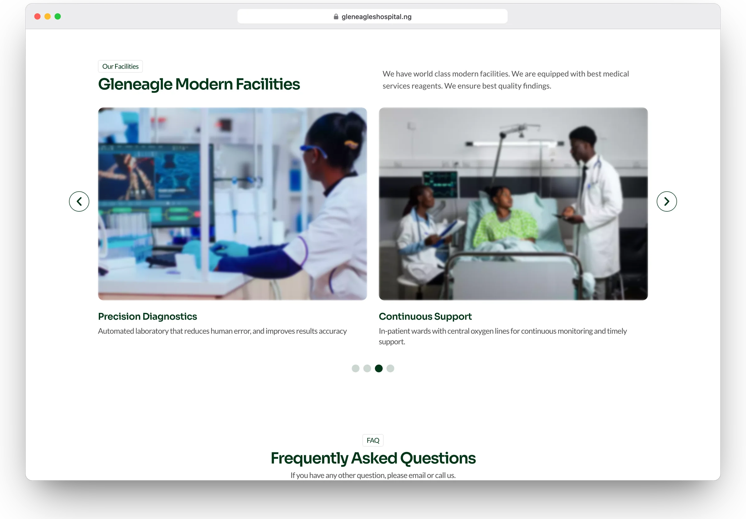 Gleneagles Hospital website, home section 8 in a desktop browser