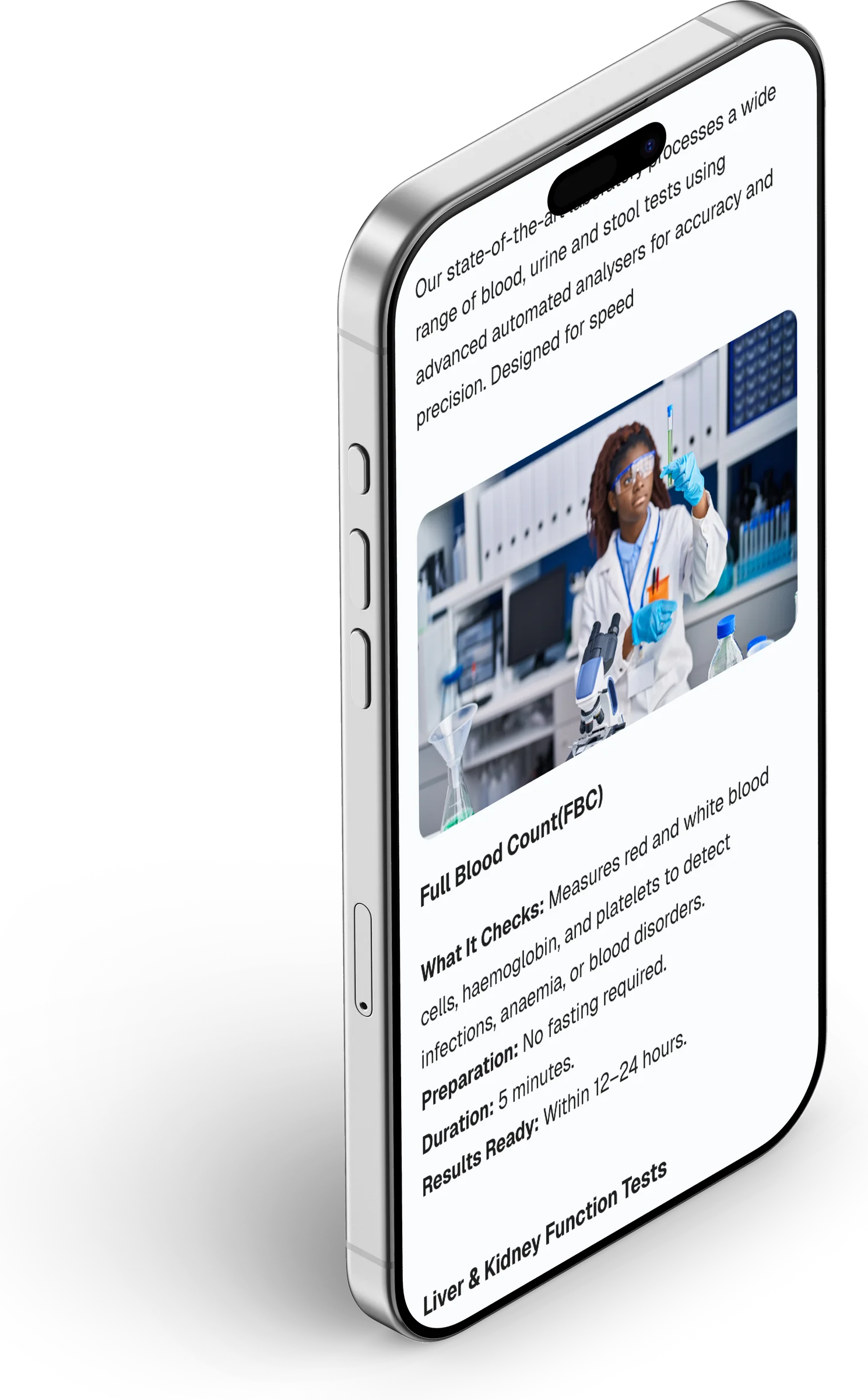 Inova Diagnostics website, automated laboratory testing section 2 on iPhone
