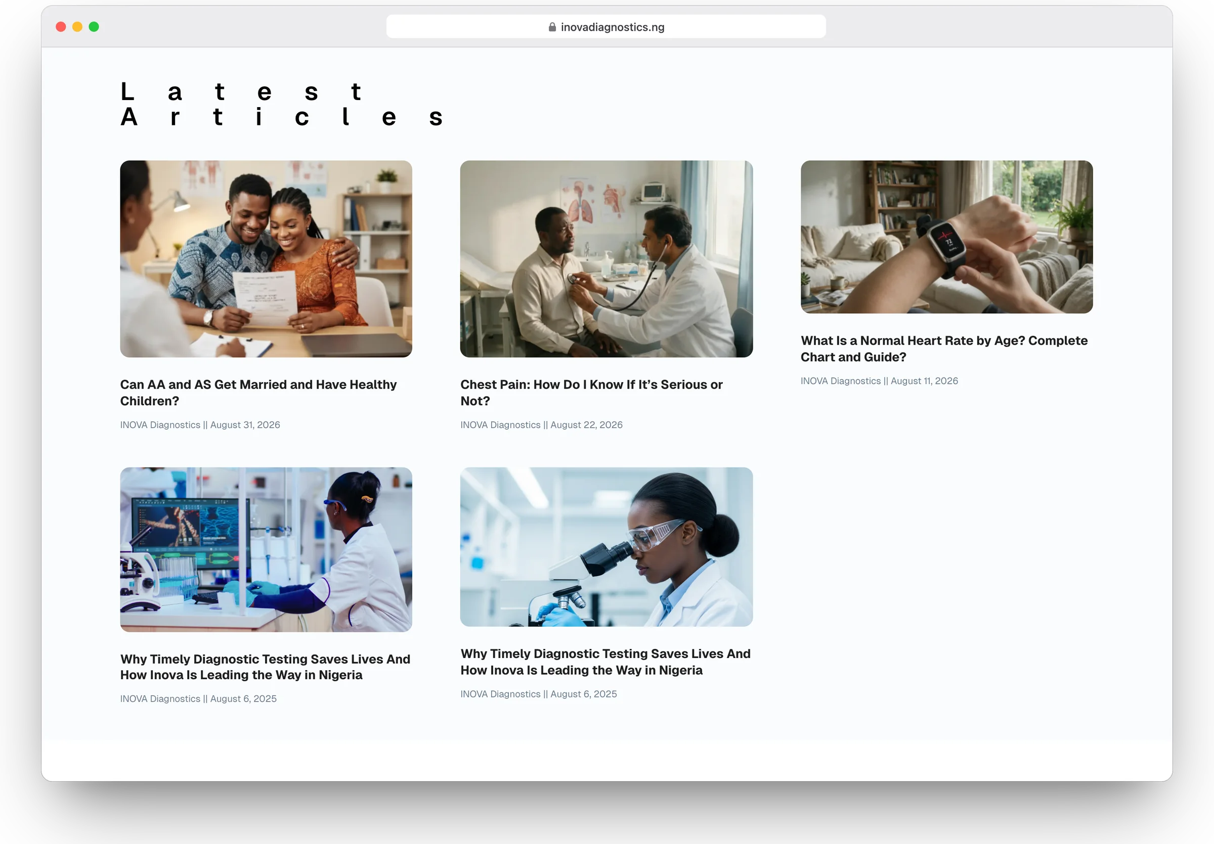 Inova Diagnostics website, blog section 2 in a desktop browser