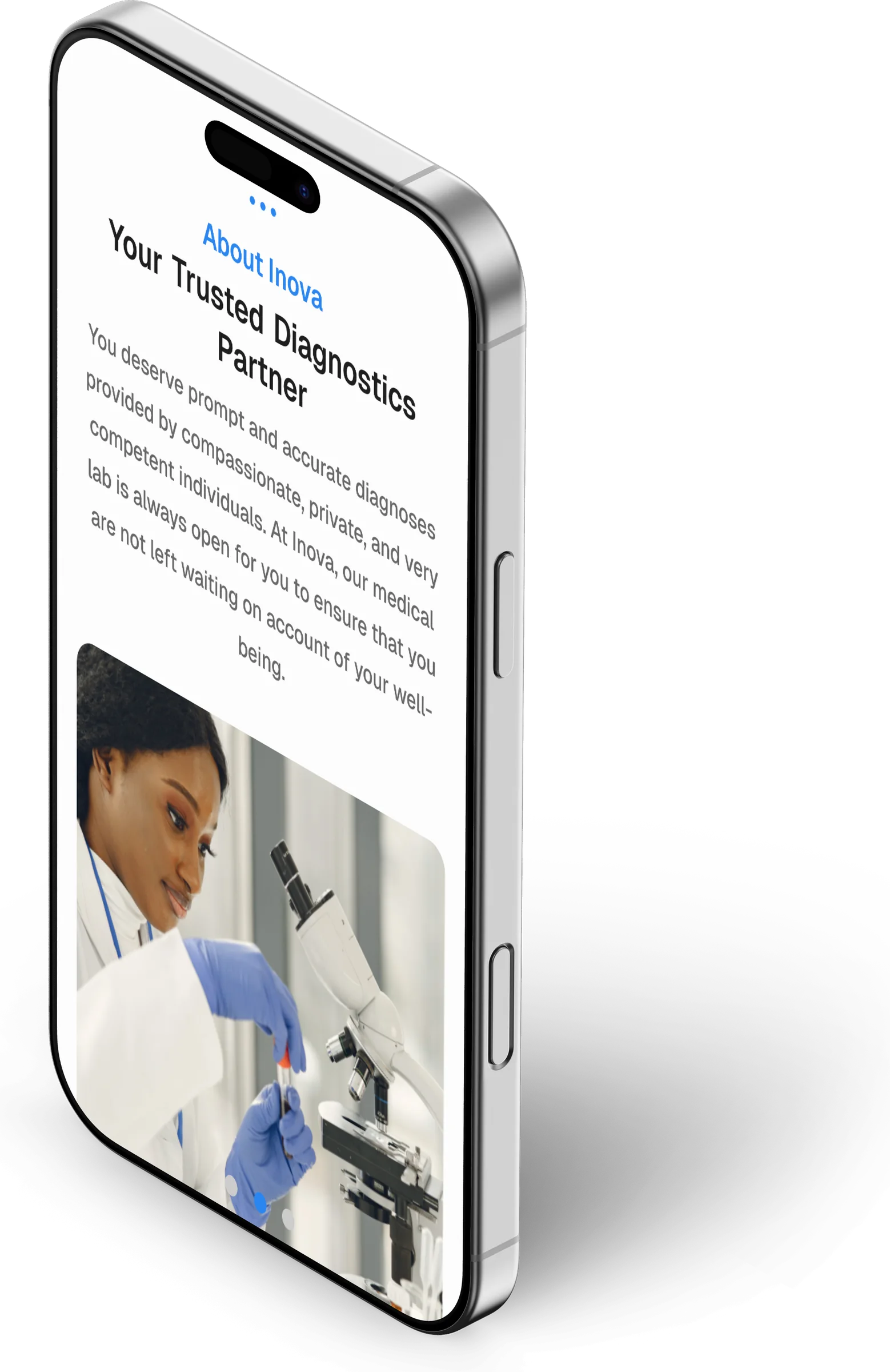 Inova Diagnostics website, home section 2 on iPhone