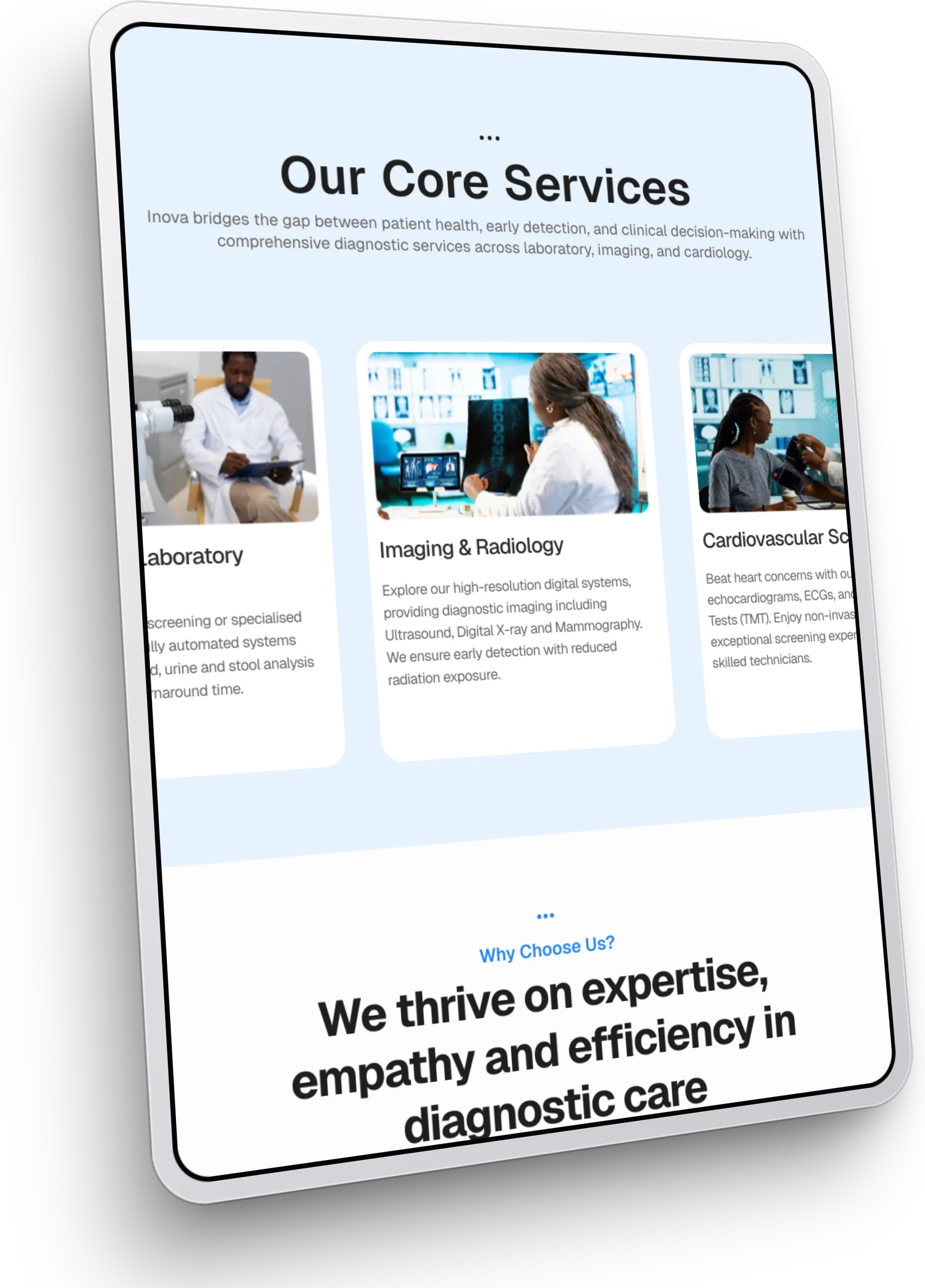 Inova Diagnostics website, home section 3 on iPad