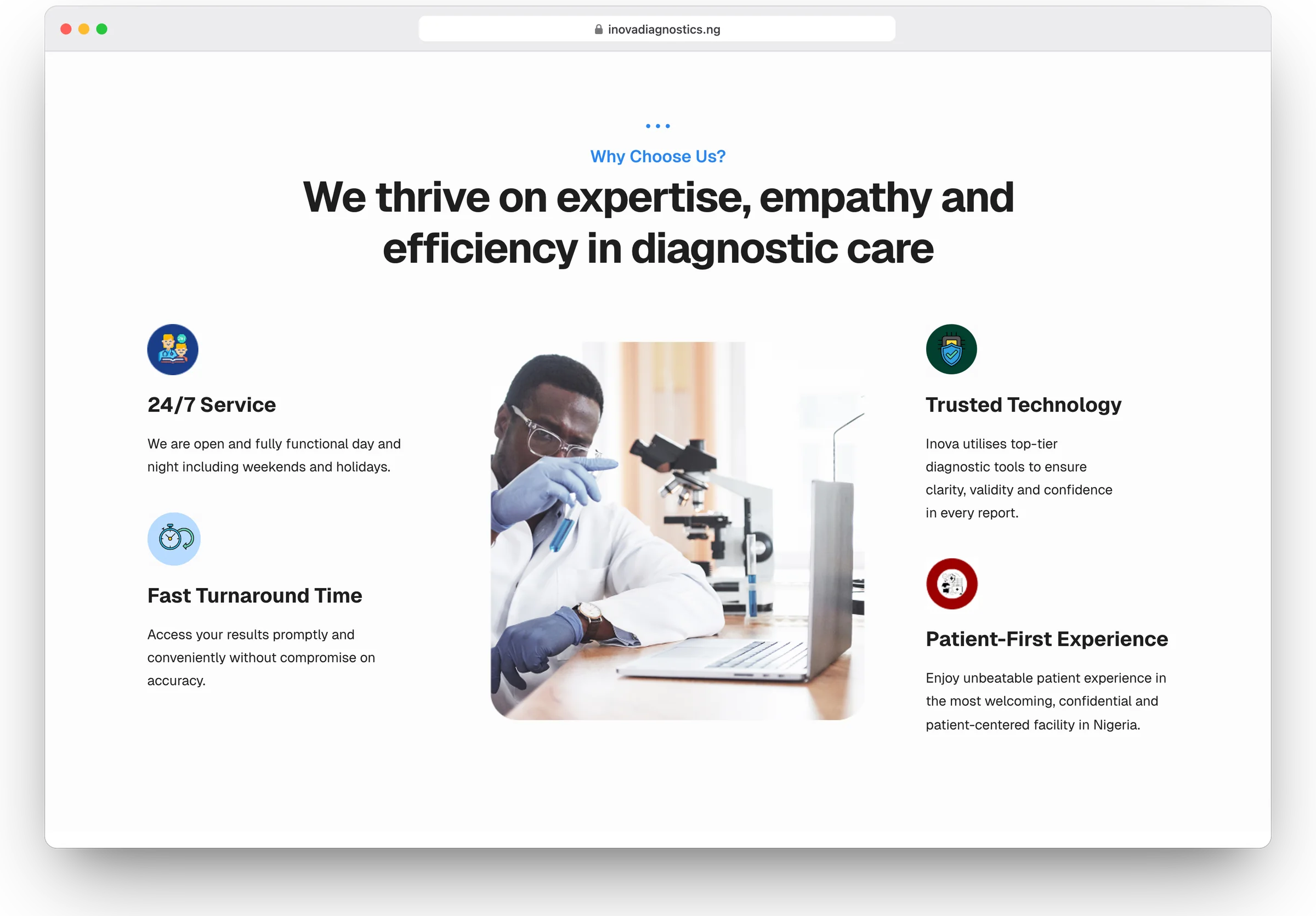 Inova Diagnostics website, home section 4 in a desktop browser