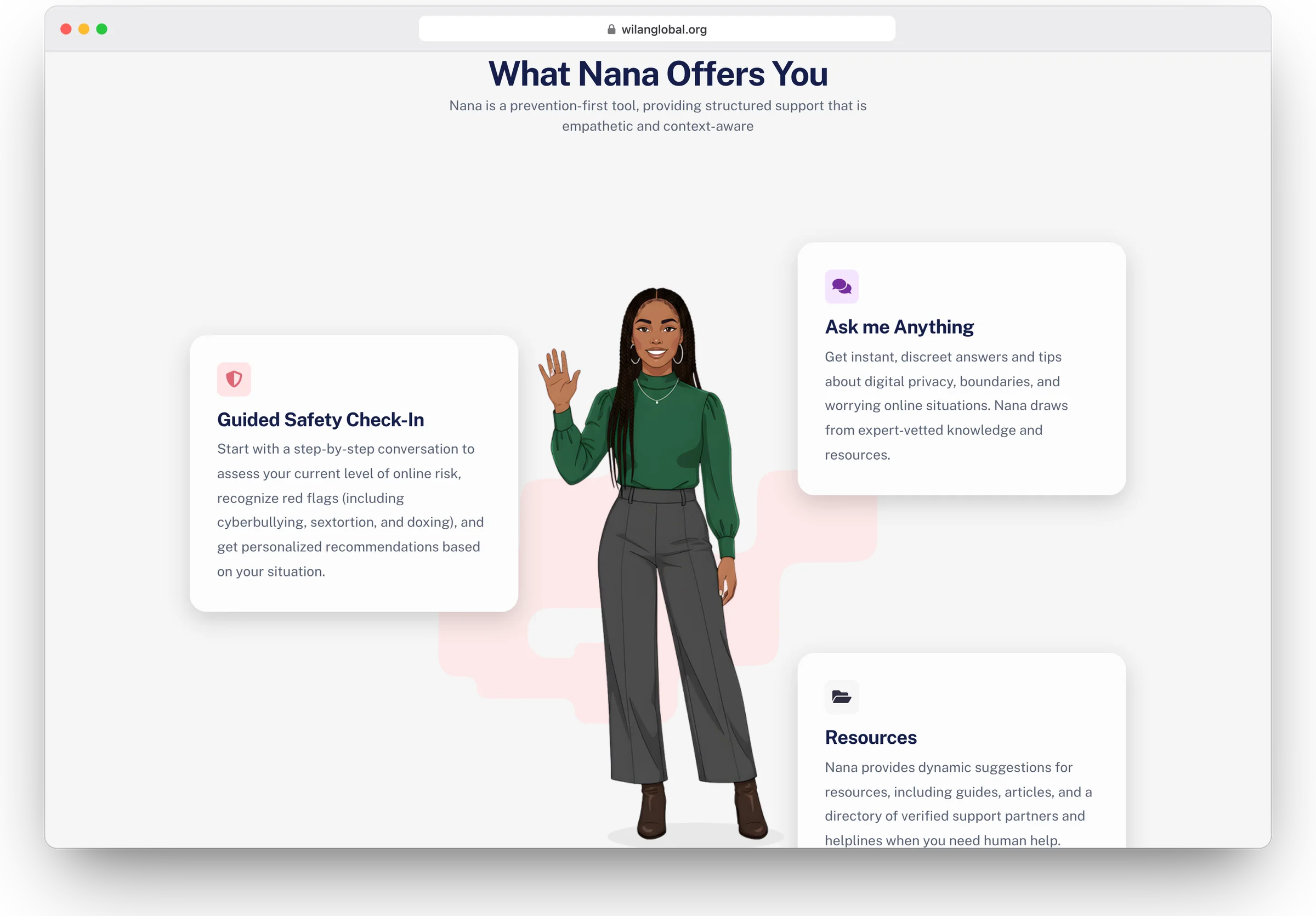 Nana by WILAN website, nana by wilan section 2 in a desktop browser
