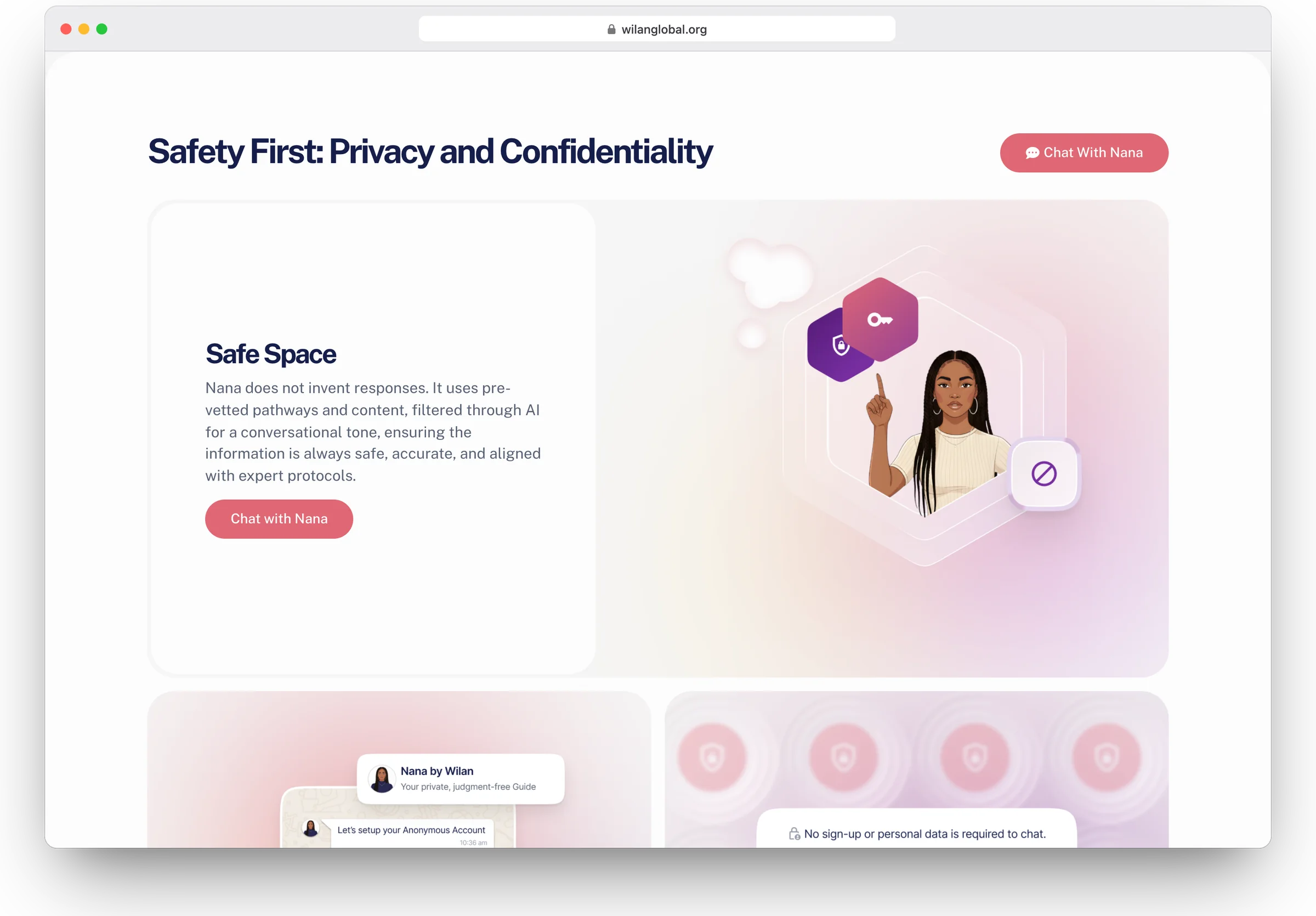 Nana by WILAN website, nana by wilan section 3 in a desktop browser
