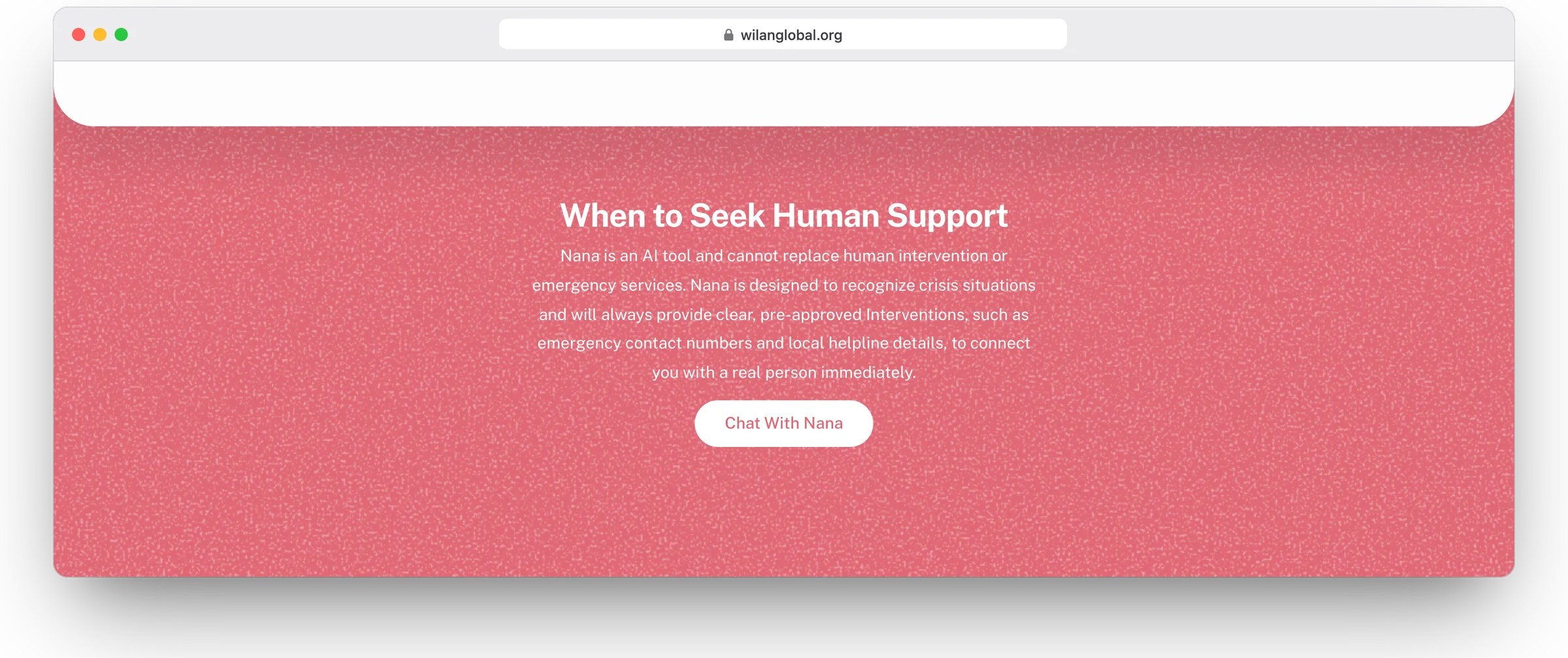 Nana by WILAN website, nana by wilan support in a desktop browser