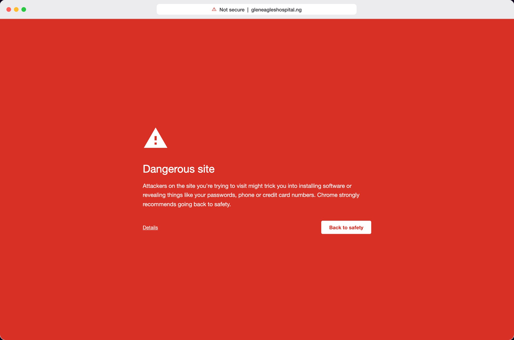 Chrome’s Dangerous site warning on a hacked site