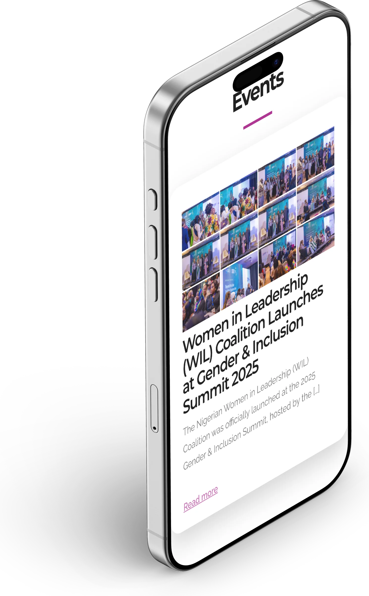 WiL Coalition website, events section 1 on iPhone