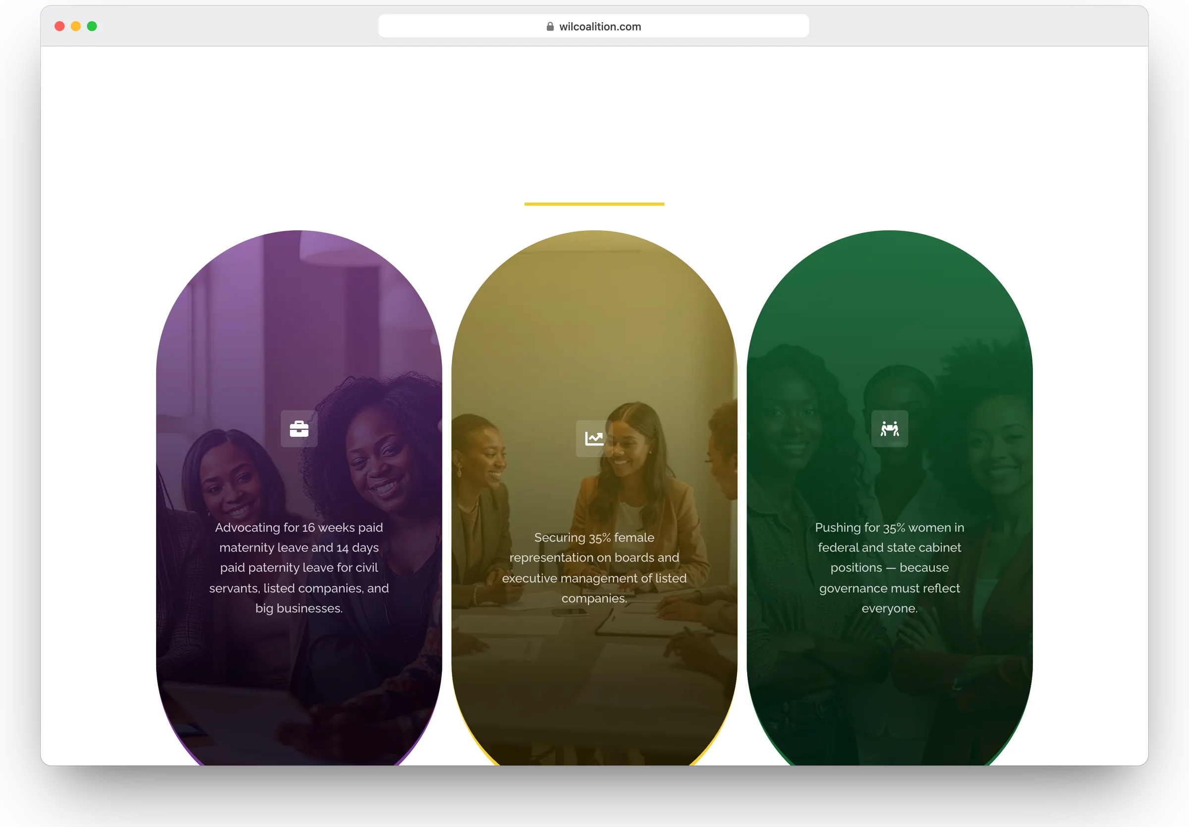 WiL Coalition website, home section 3 in a desktop browser