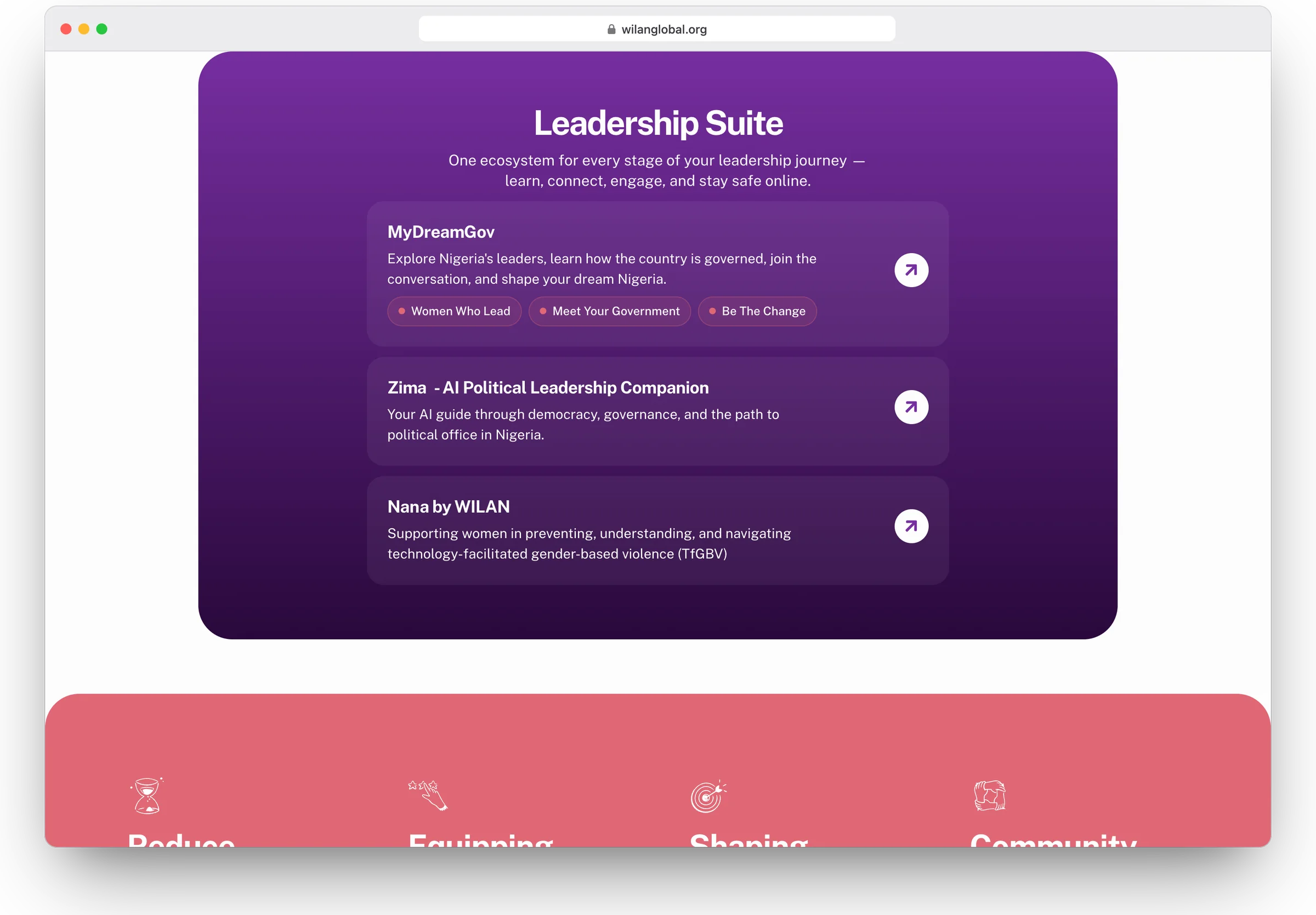 WILAN Global website, home section 4 in a desktop browser