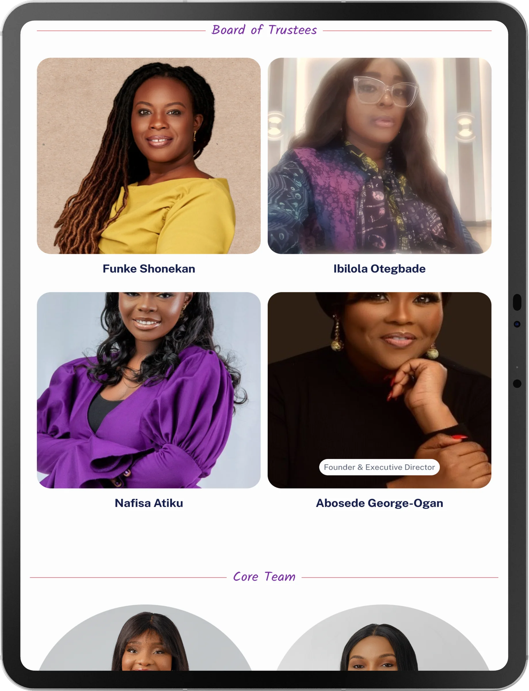 WILAN Global website, team section 2 on iPad