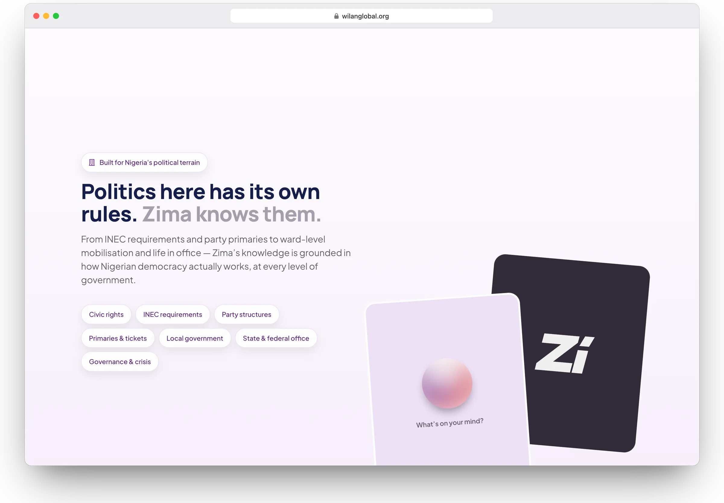 Zima by WILAN website, zima section 3 in a desktop browser