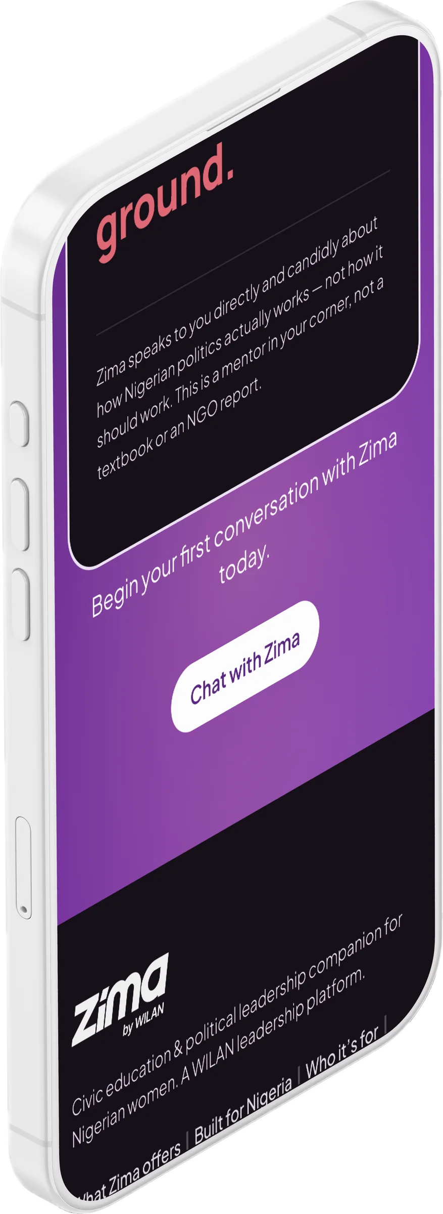 Zima by WILAN website, zima section 5 on iPhone